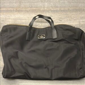 Kate Spade Black Duffel Bag with Soft Fabric and Metallic Logo